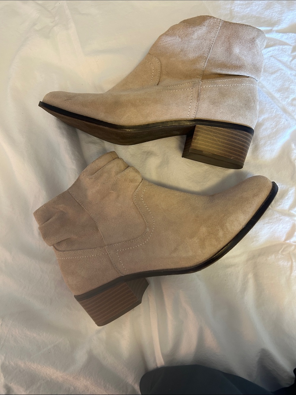Bionic Women’s Suede Ankle Booties in Light Beige - Casual Low Heel